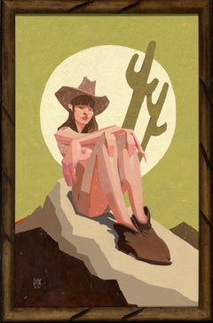 "Triste Cowgirl Colorblock" (2021) Pittura originale di Ruby Roth - Nudo occidentale