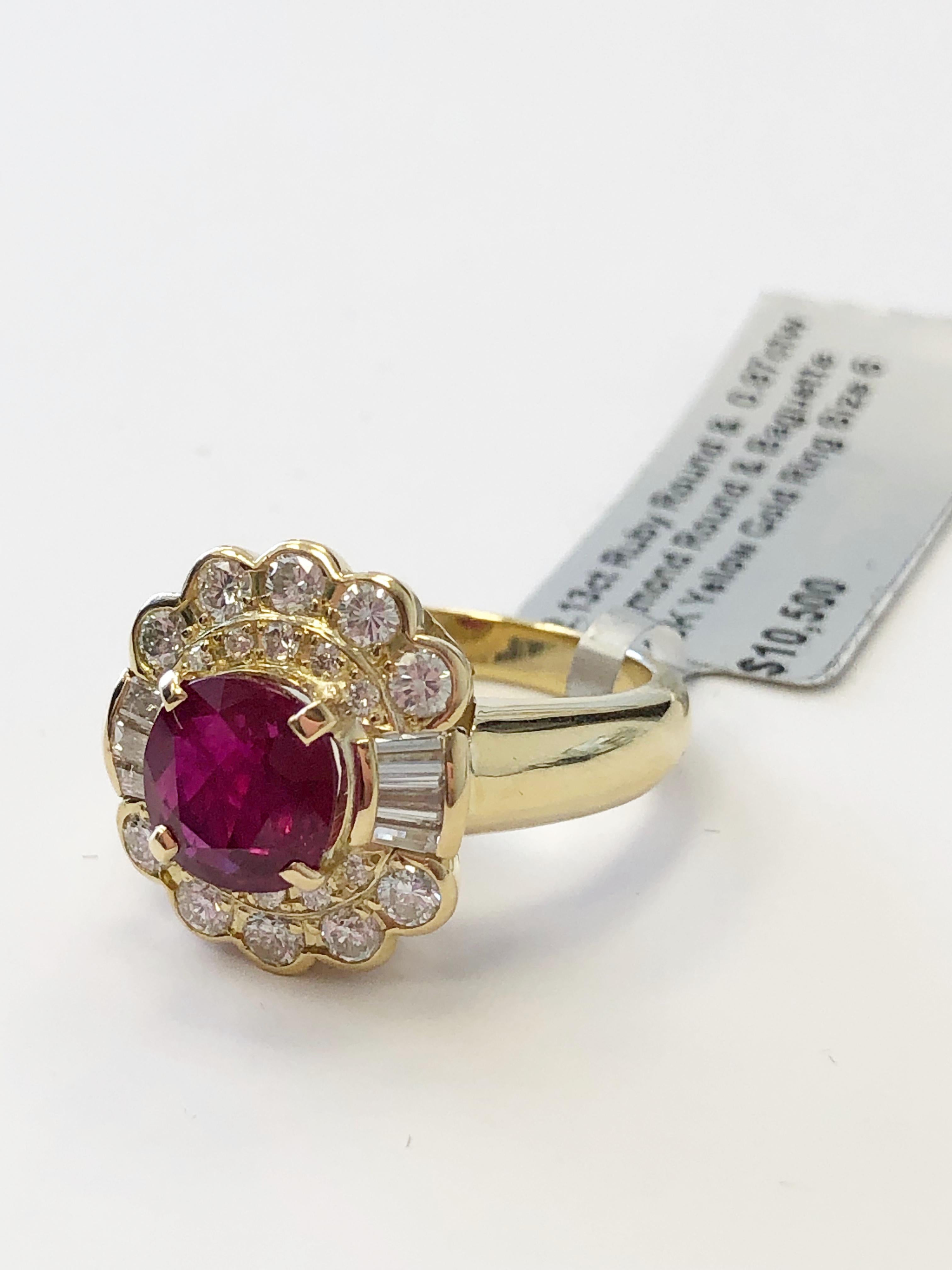 Ruby Round and White Diamond Cocktail Ring in 18 Karat Yellow Gold In New Condition In Los Angeles, CA