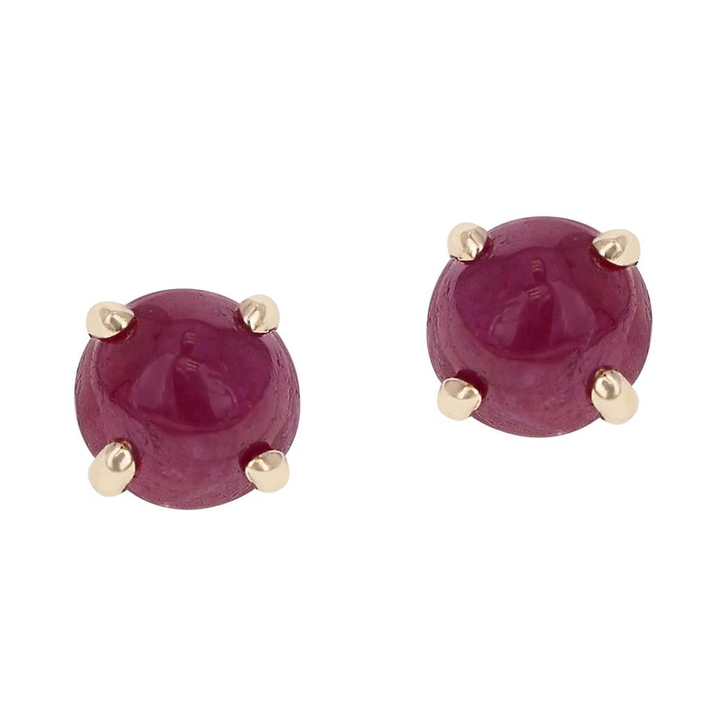 BulletCut Cabochon Ruby Yellow Gold Stud Earrings at 1stDibs
