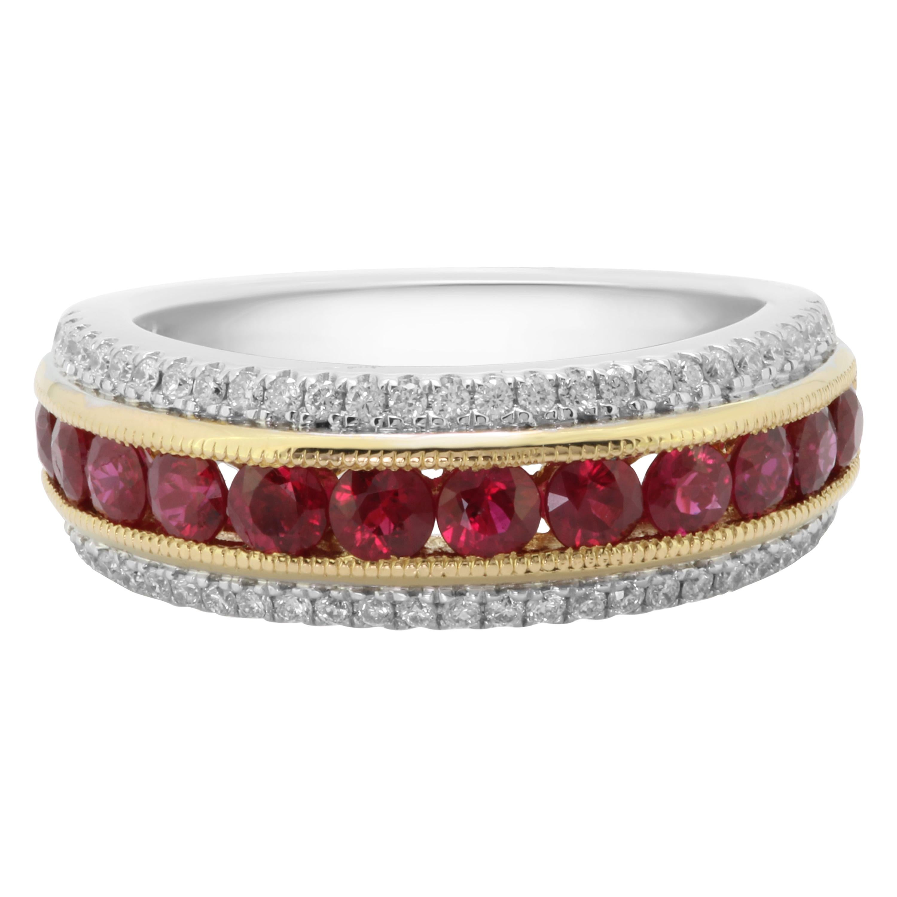 Ruby Round Channel Set Diamond Round Two Color Gold Fashion Cocktail Band Ring