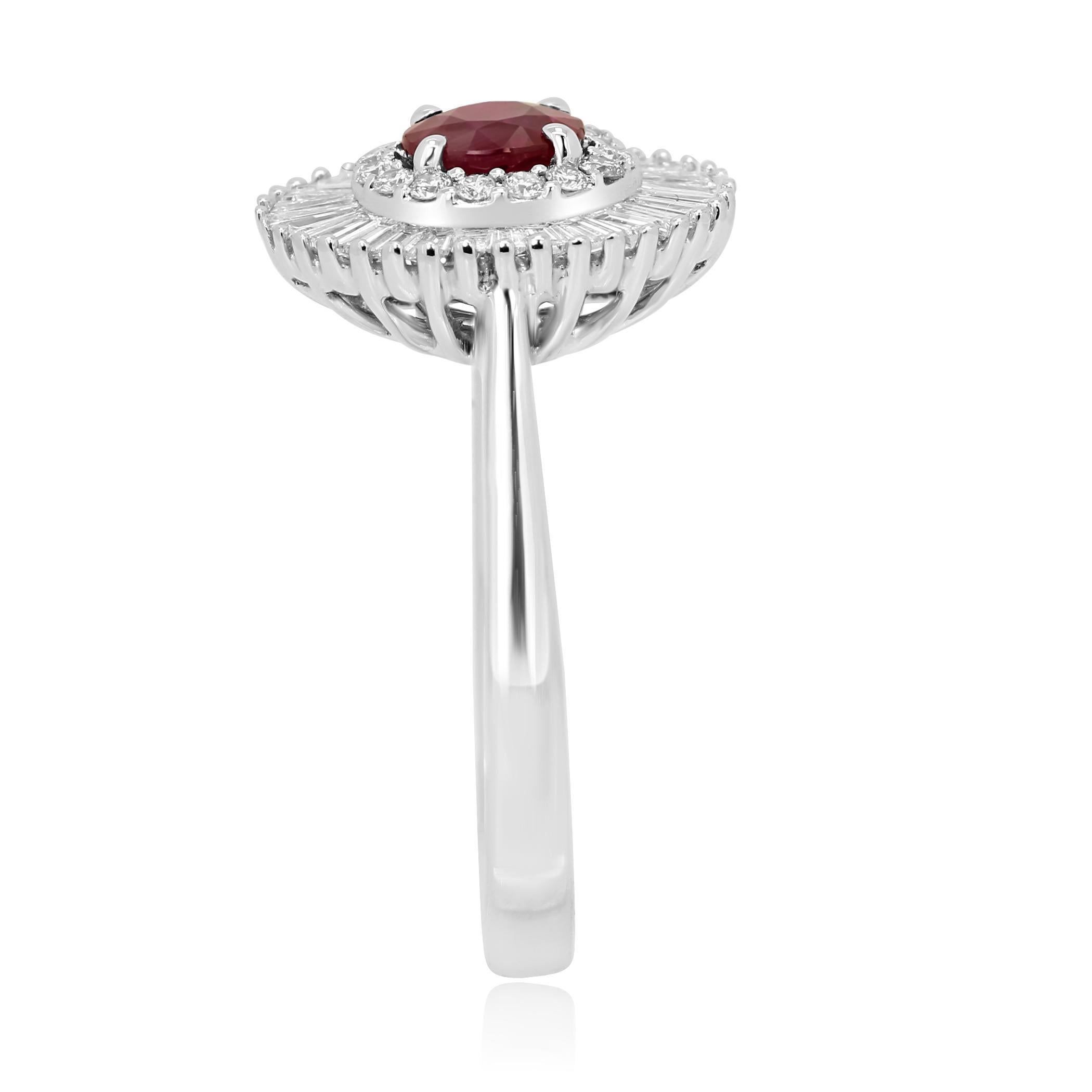 Round Cut Ruby Diamond Double Halo Gold Art Deco Style Ballerina Bridal Cocktail Ring