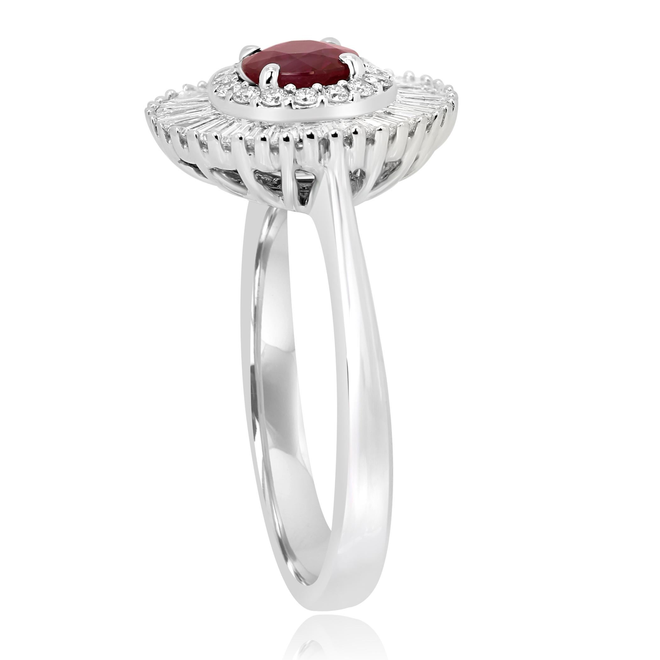 Ruby Diamond Double Halo Gold Art Deco Style Ballerina Bridal Cocktail Ring In New Condition In NEW YORK, NY