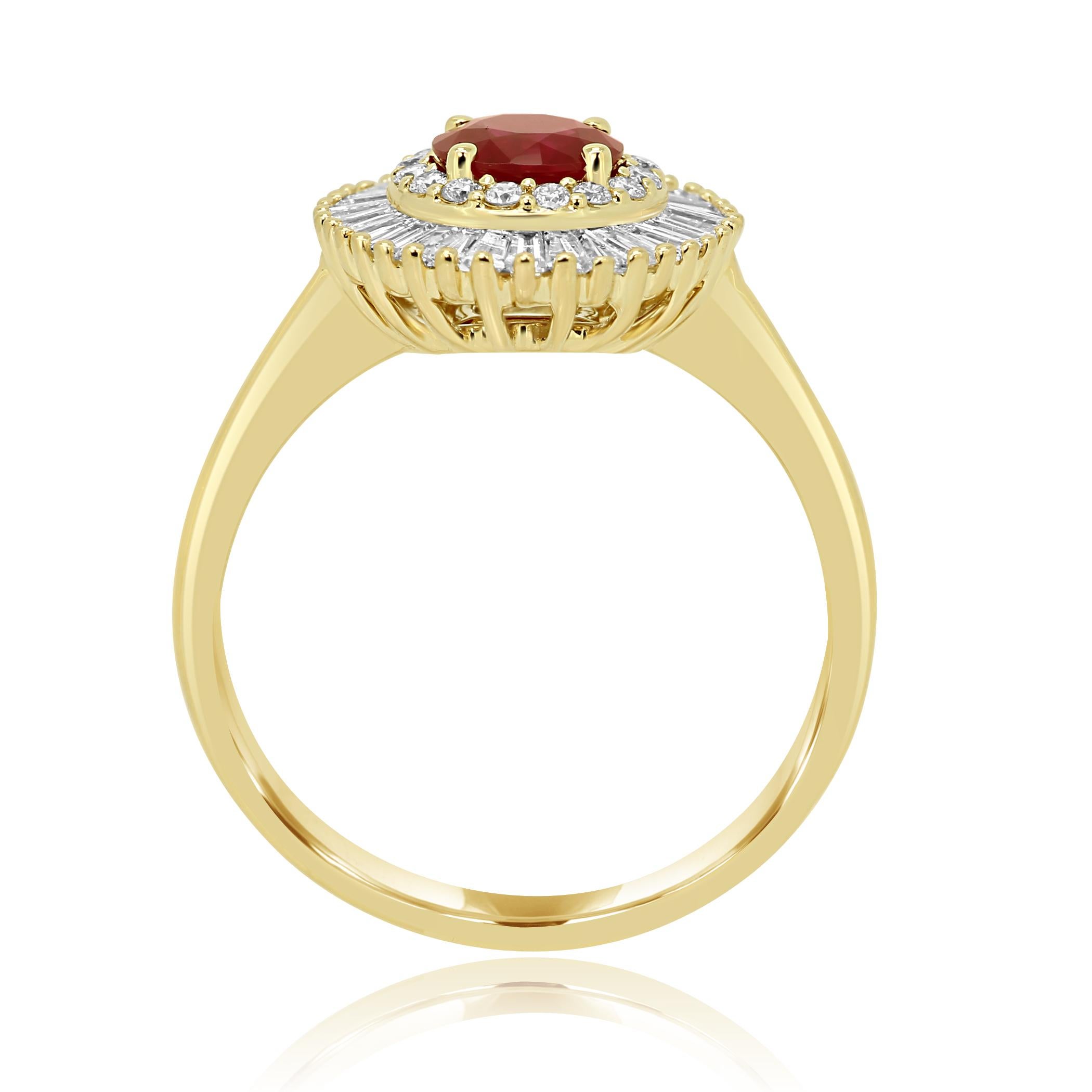 Ruby Round Diamond Double Halo Gold Art Deco Style Ballerina Cocktail Ring 1