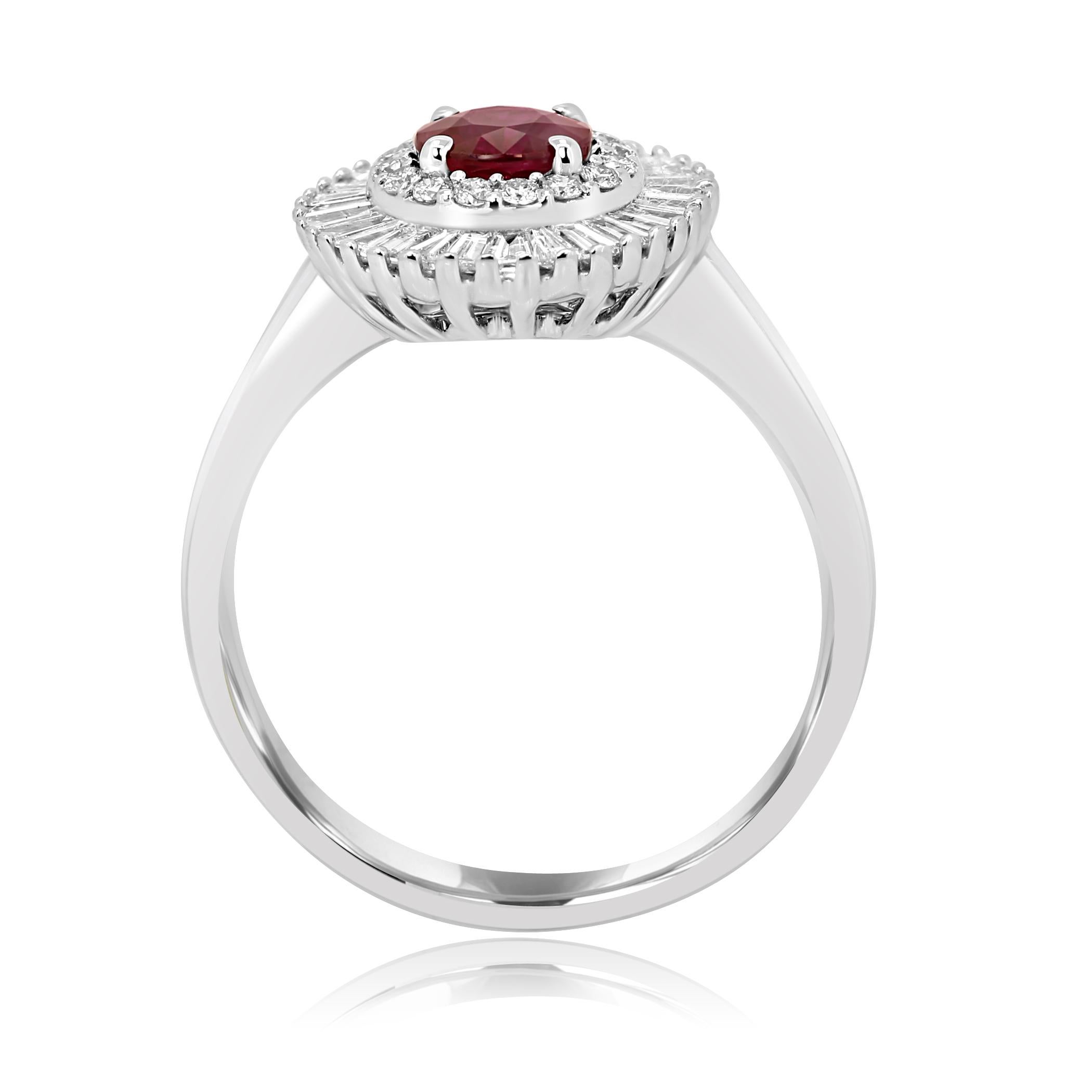Women's or Men's Ruby Diamond Double Halo Gold Art Deco Style Ballerina Bridal Cocktail Ring