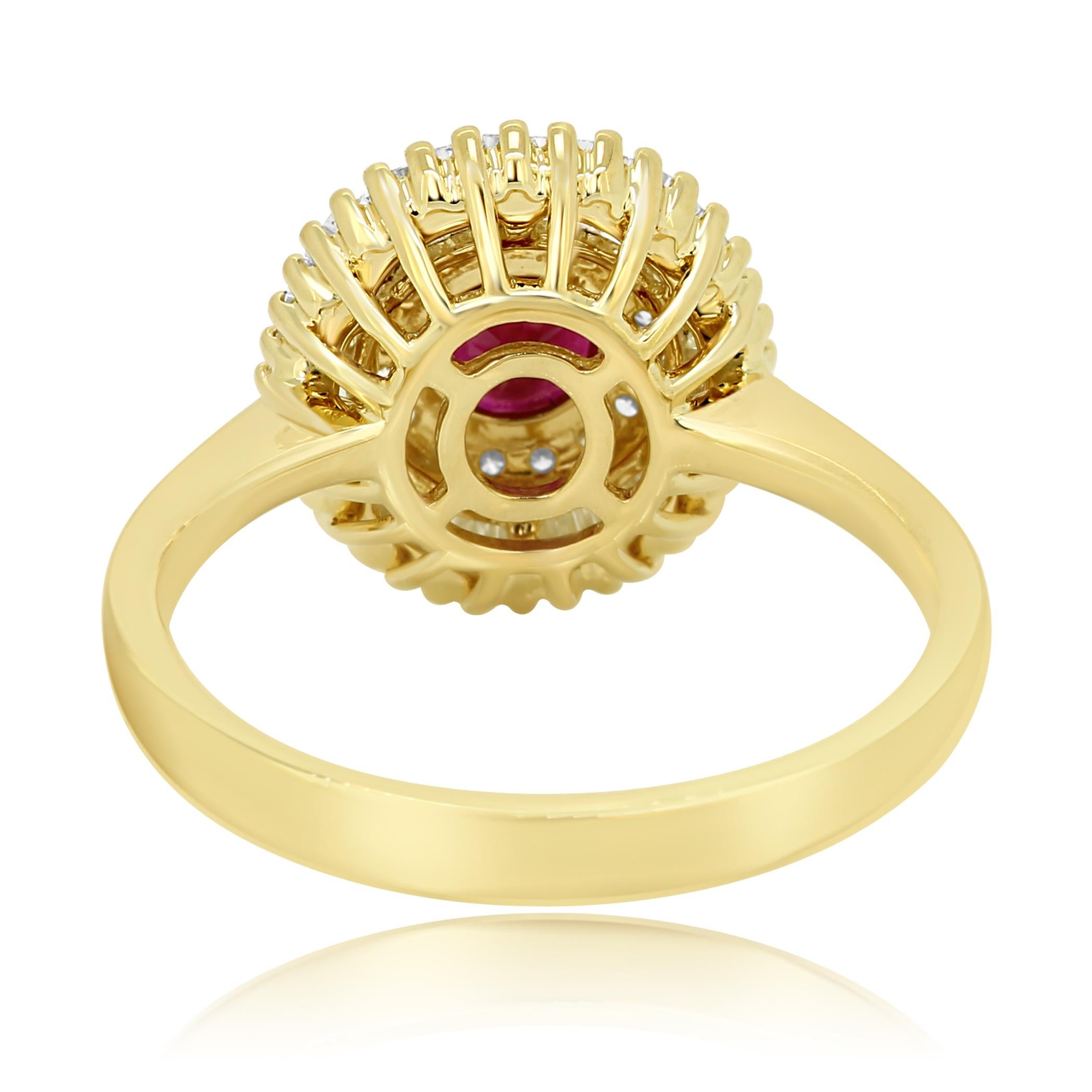 Ruby Round Diamond Double Halo Gold Art Deco Style Ballerina Cocktail Ring 2