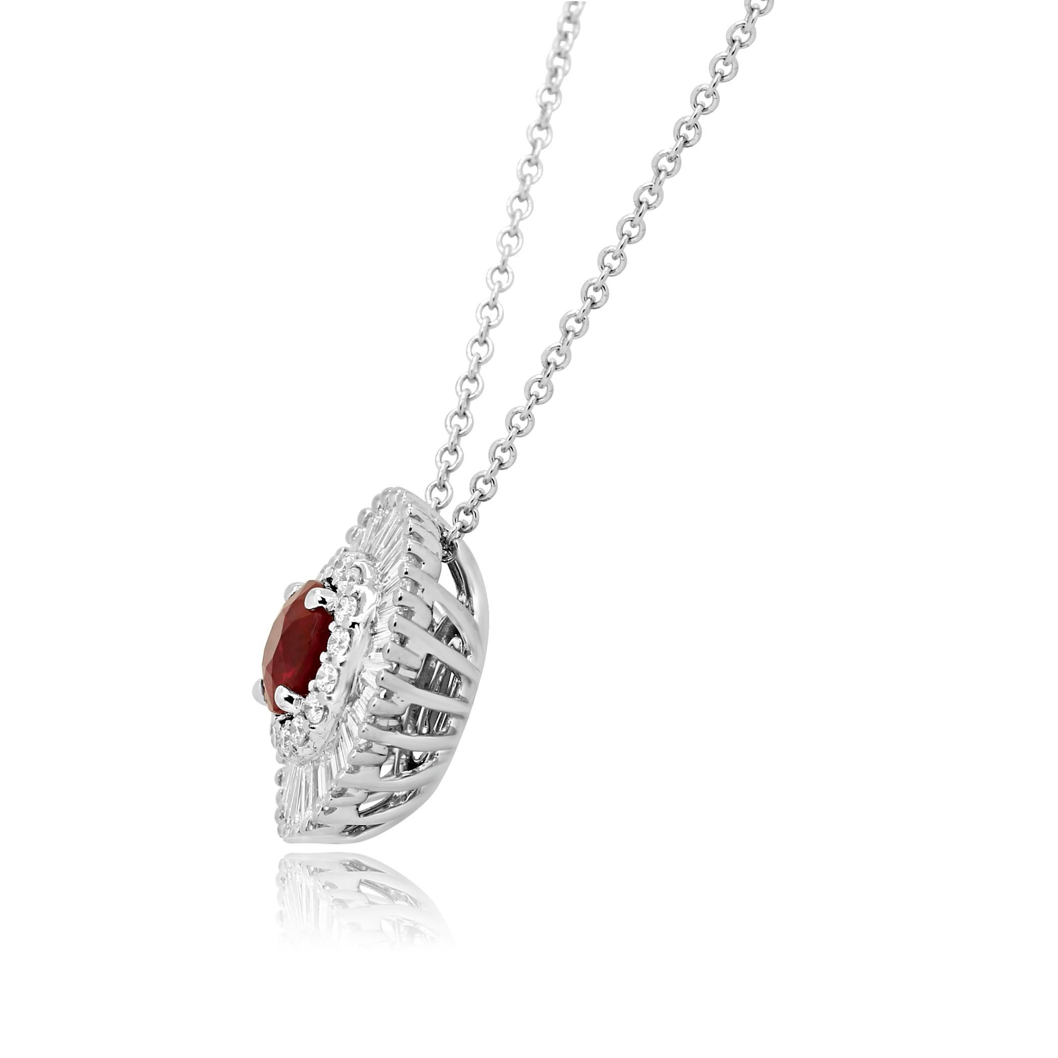 Modern Ruby Round Diamond Double Halo Gold Art Deco Ballerina Style Pendant Necklace