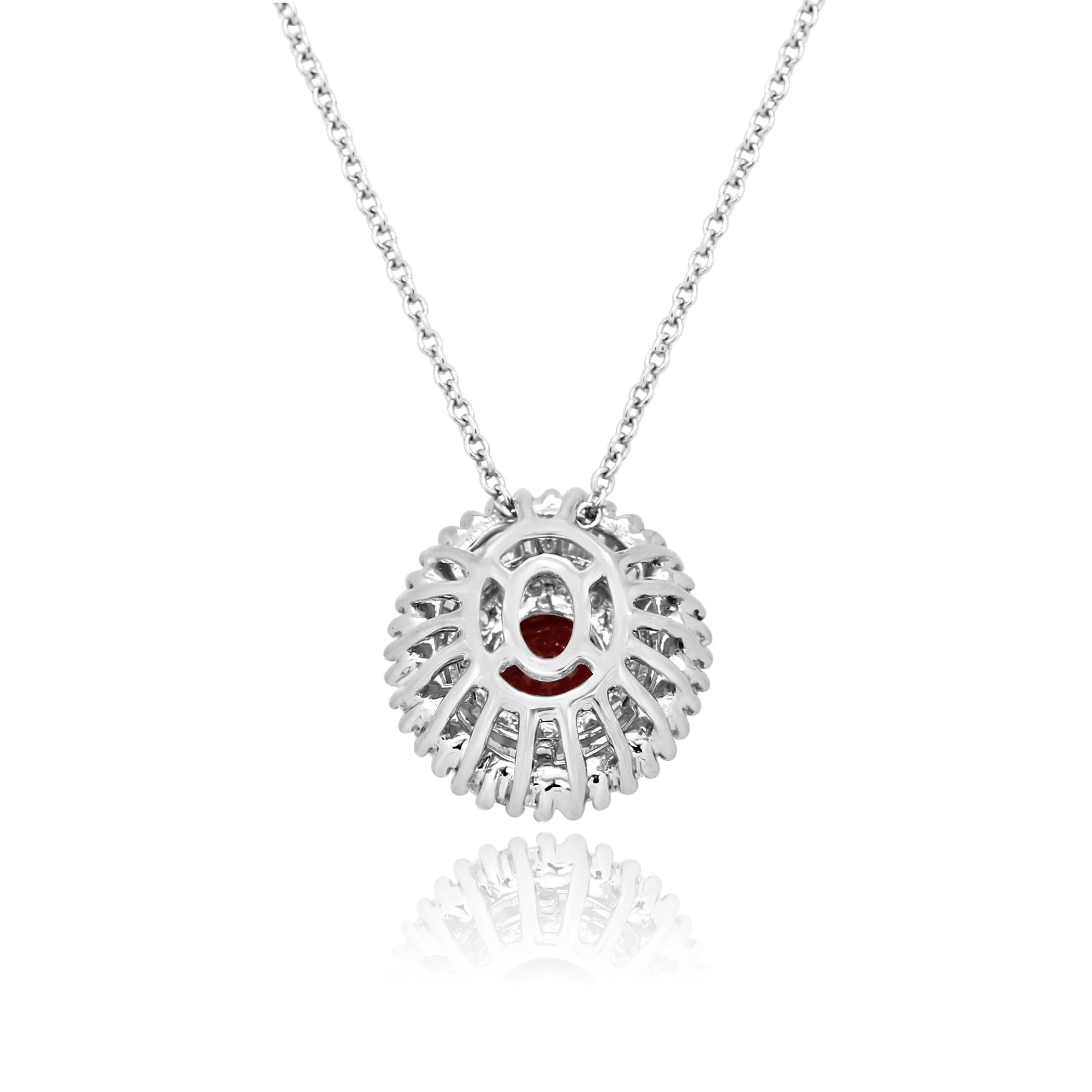 Round Cut Ruby Round Diamond Double Halo Gold Art Deco Ballerina Style Pendant Necklace