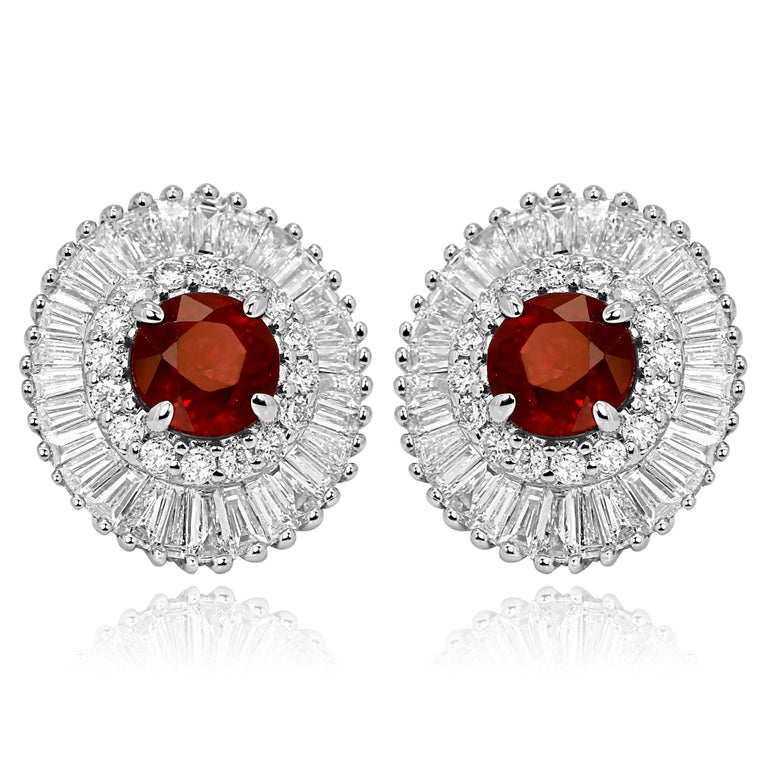 Ruby Round Diamond Round Baguettes Double Halo Gold Ballerina Style