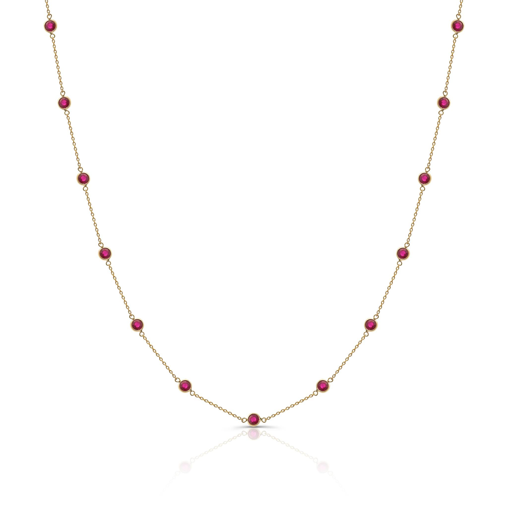 Tresor Beautiful Necklace features 2.69 carats of Ruby. The Necklace are an ode to the luxurious yet classic beauty with sparkly gemstones and feminine hues. Their contemporary and modern design make them versatile in their use. The Necklace are