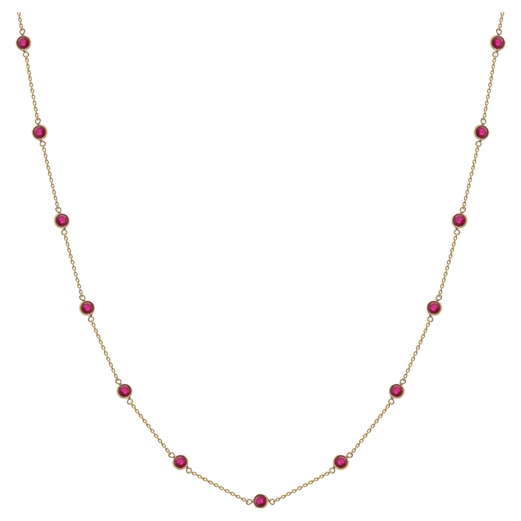 Ruby Round Necklace  In 18K Yellow Gold For Sale