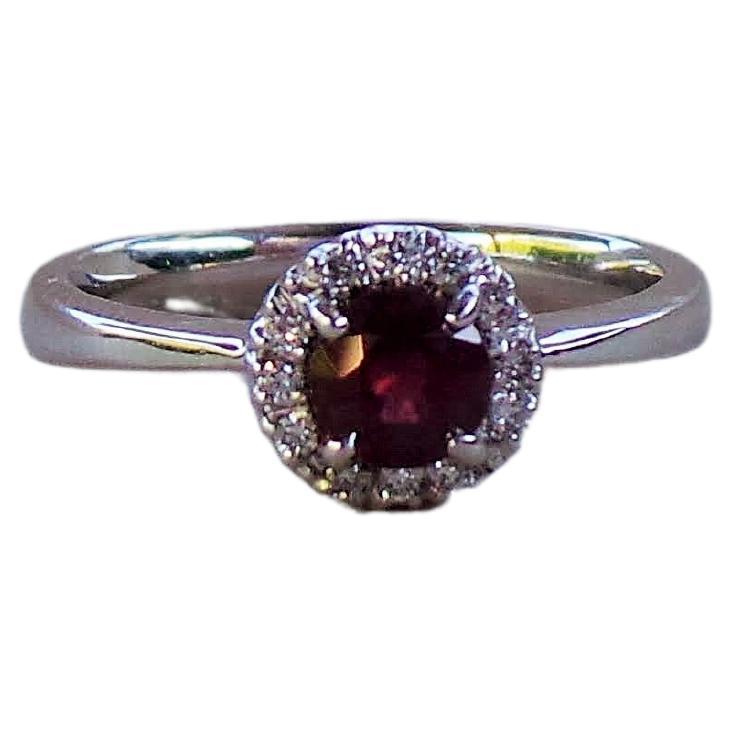 Ruby Round Red 0.5K Diamonds 0.10K White Gold Engagement Ring For Sale