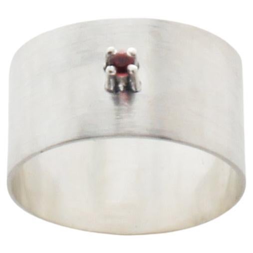 Brilliant Cut Ruby Round sterling silver Wide Ring  For Sale
