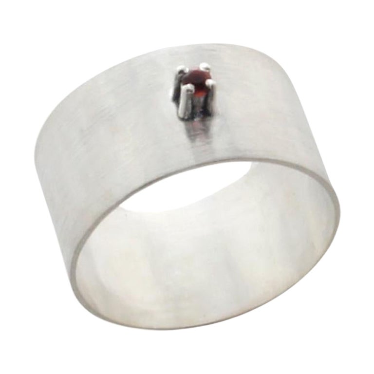 Ruby Round sterling silver Wide Ring For Sale