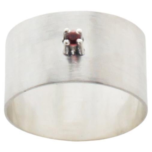 Ruby Round sterling silver Wide Ring For Sale