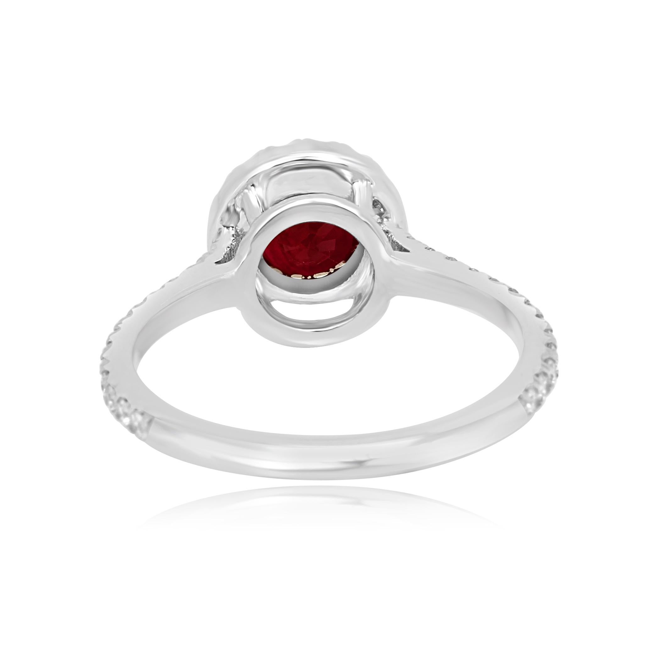 Ruby Round White Diamond Halo 18 Karat White Gold Bridal Fashion Cocktail Ring 1