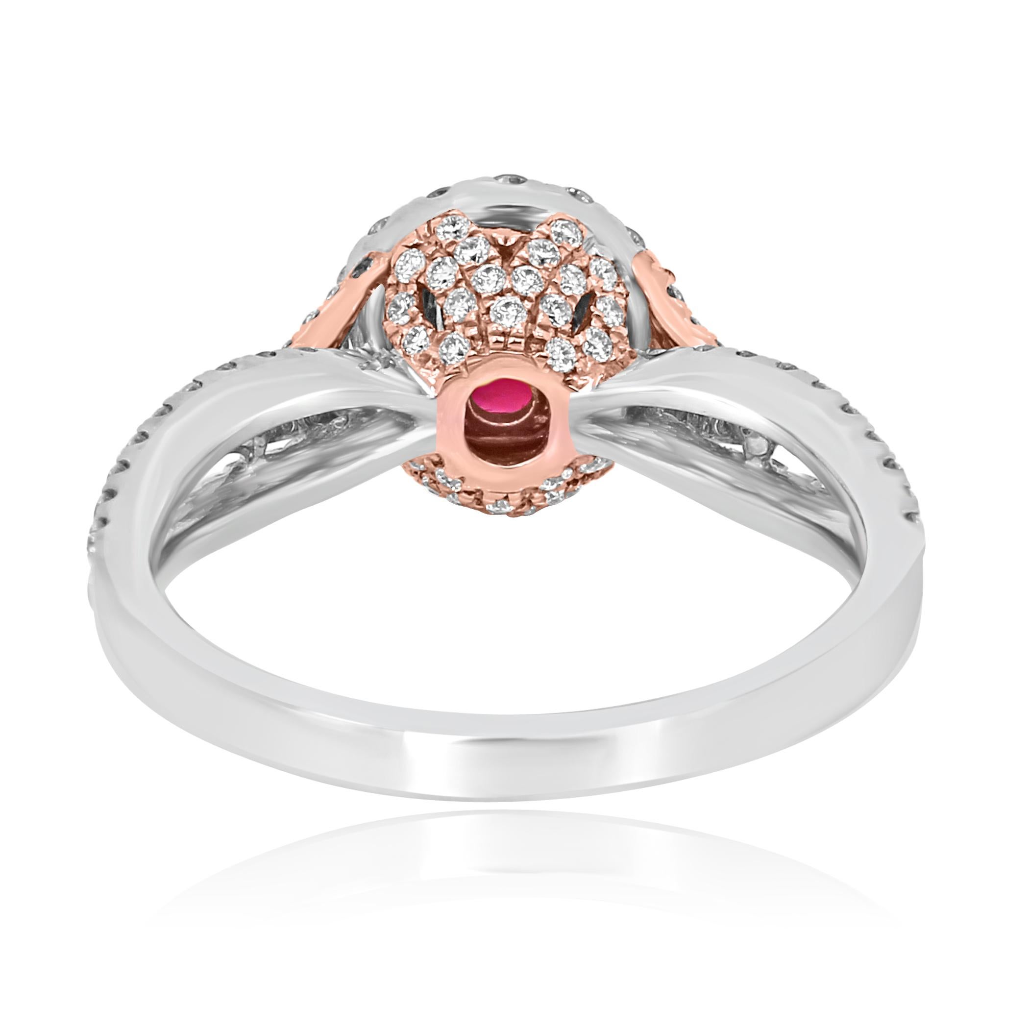 Ruby Round White Diamond Halo Two-Color Gold Bridal Cocktail Ring 1