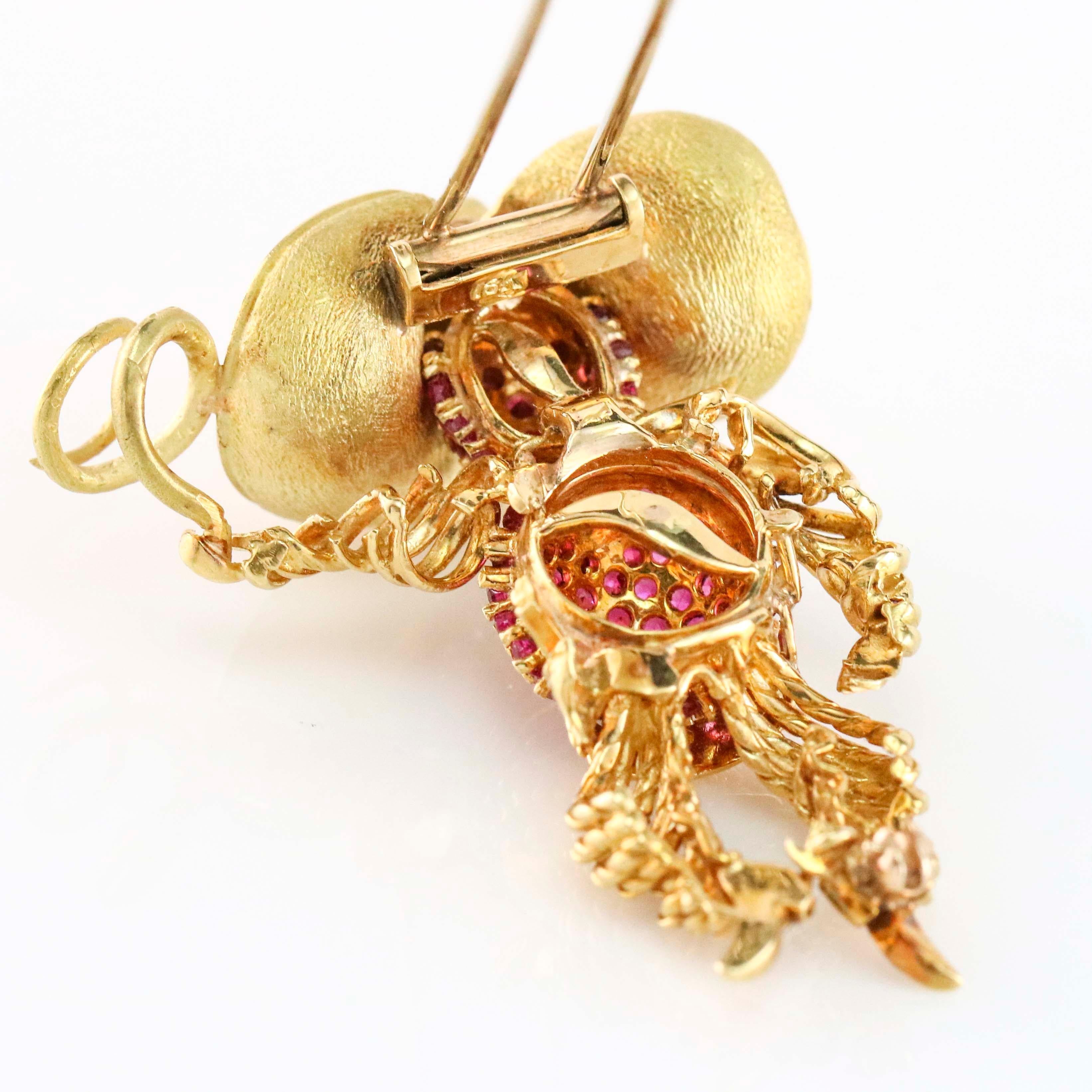 Retro Ruby Sapphire and Diamond 18 Karat Gold Cowboy with Sombrero and Lasso Brooch For Sale