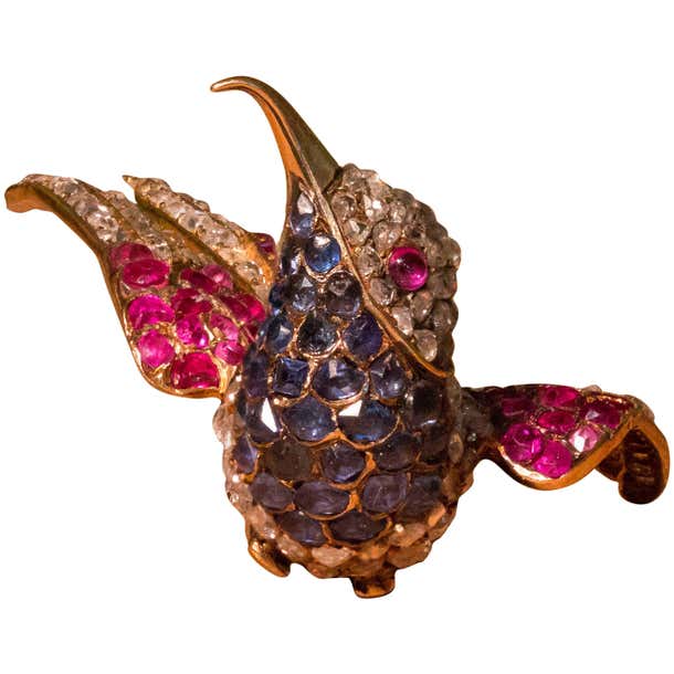 Ruby, Sapphire and Diamond Humming Bird Pin For Sale at 1stDibs