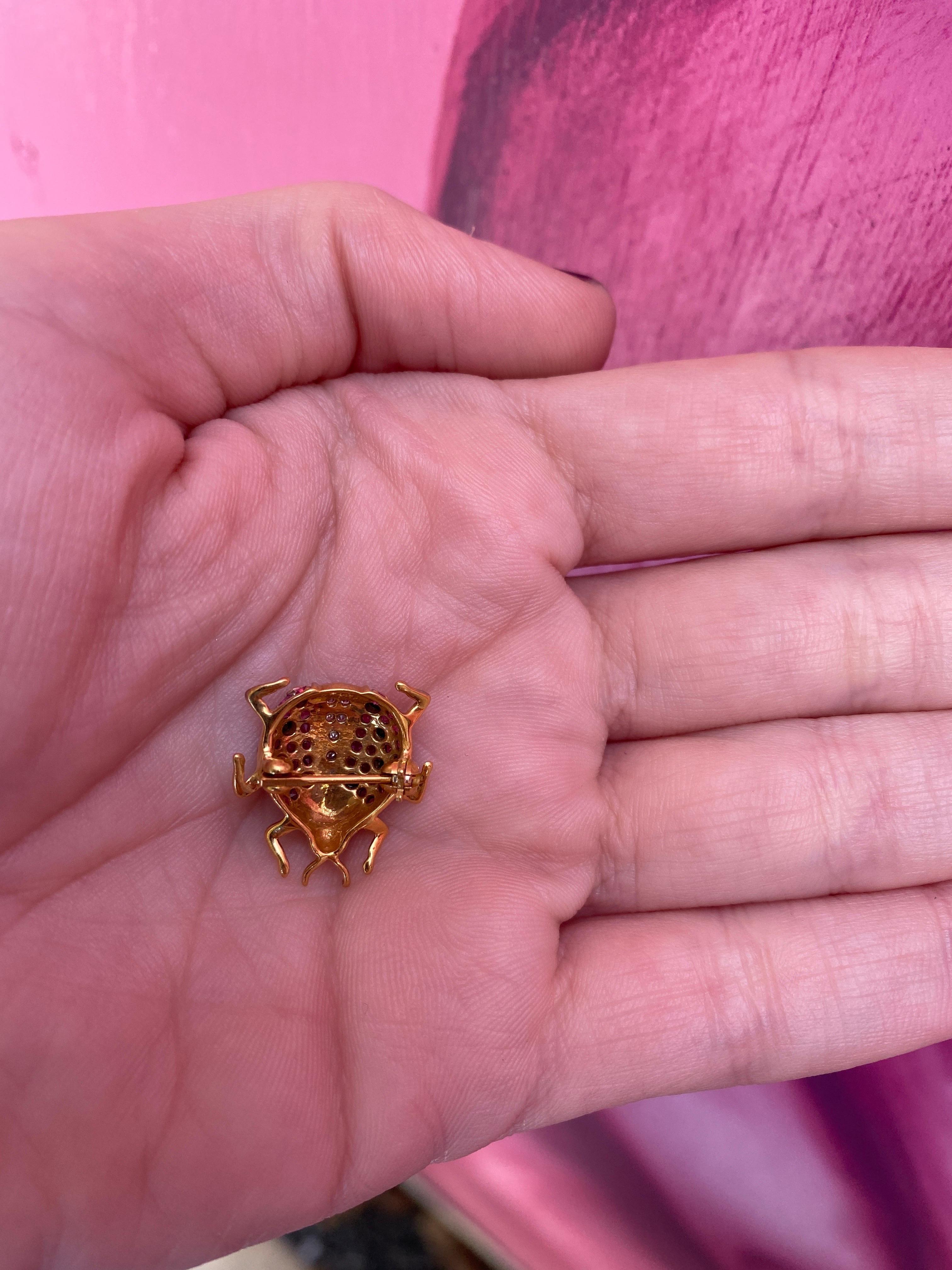 Ruby, Sapphire, and Diamond Ladybug Pin Brooch 3