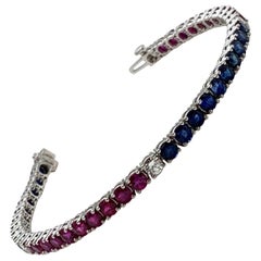 Ruby, Sapphire and Diamond "Red White and Blue" Platinum Tennis Bracelet