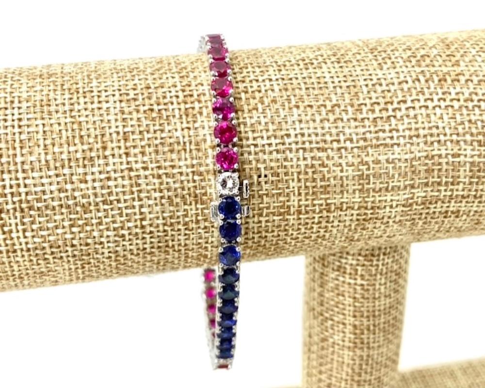 Bracciale tennis in platino con rubini, zaffiri e diamanti 