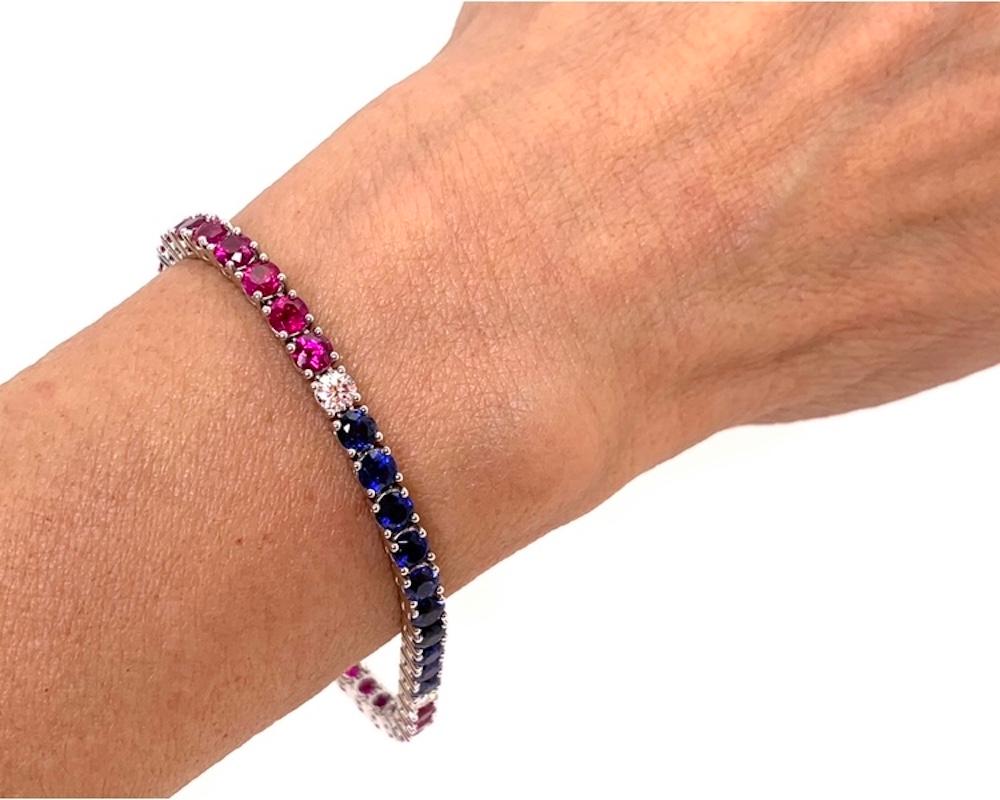 Bracciale tennis in platino con rubini, zaffiri e diamanti 
