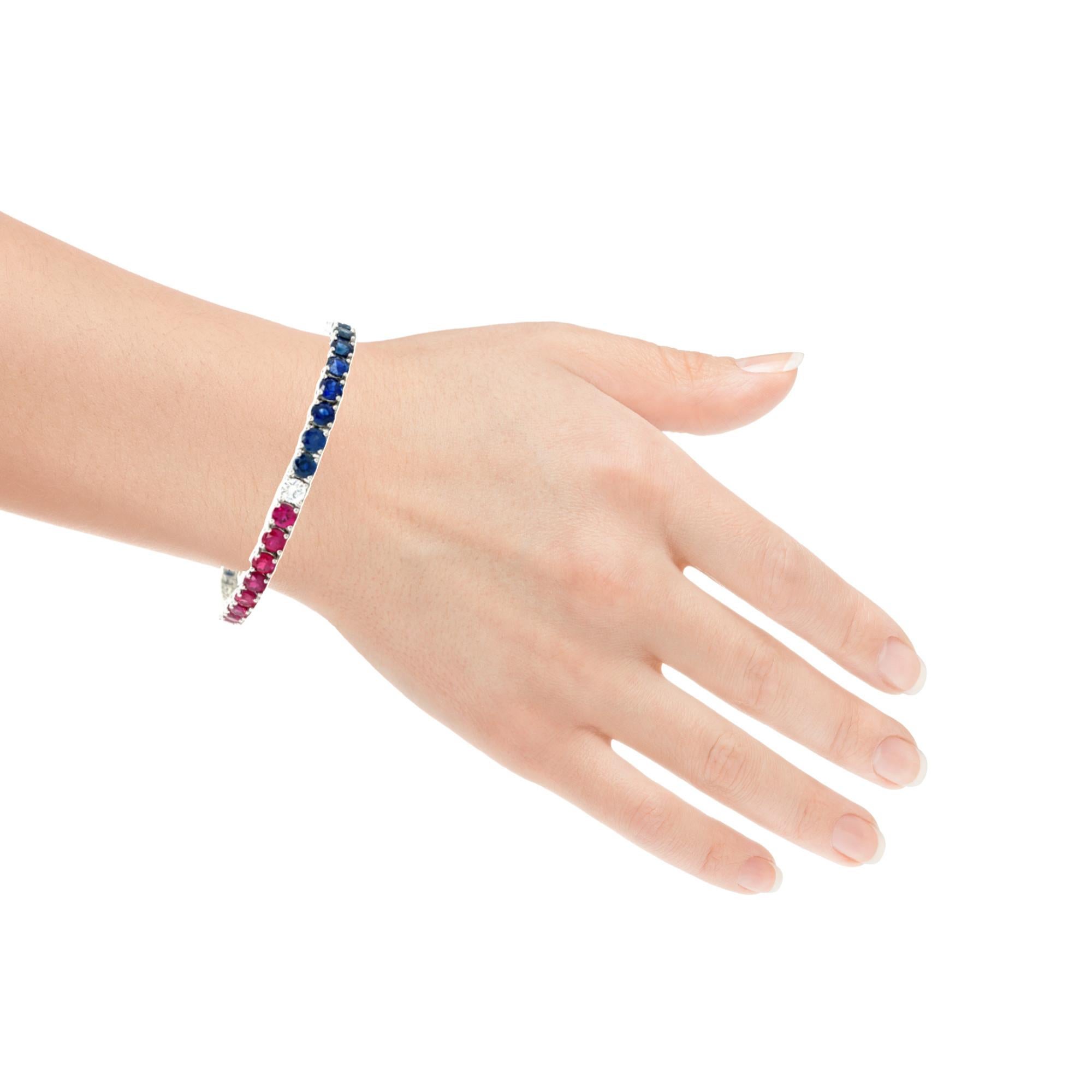 Bracciale tennis in platino con rubini, zaffiri e diamanti 