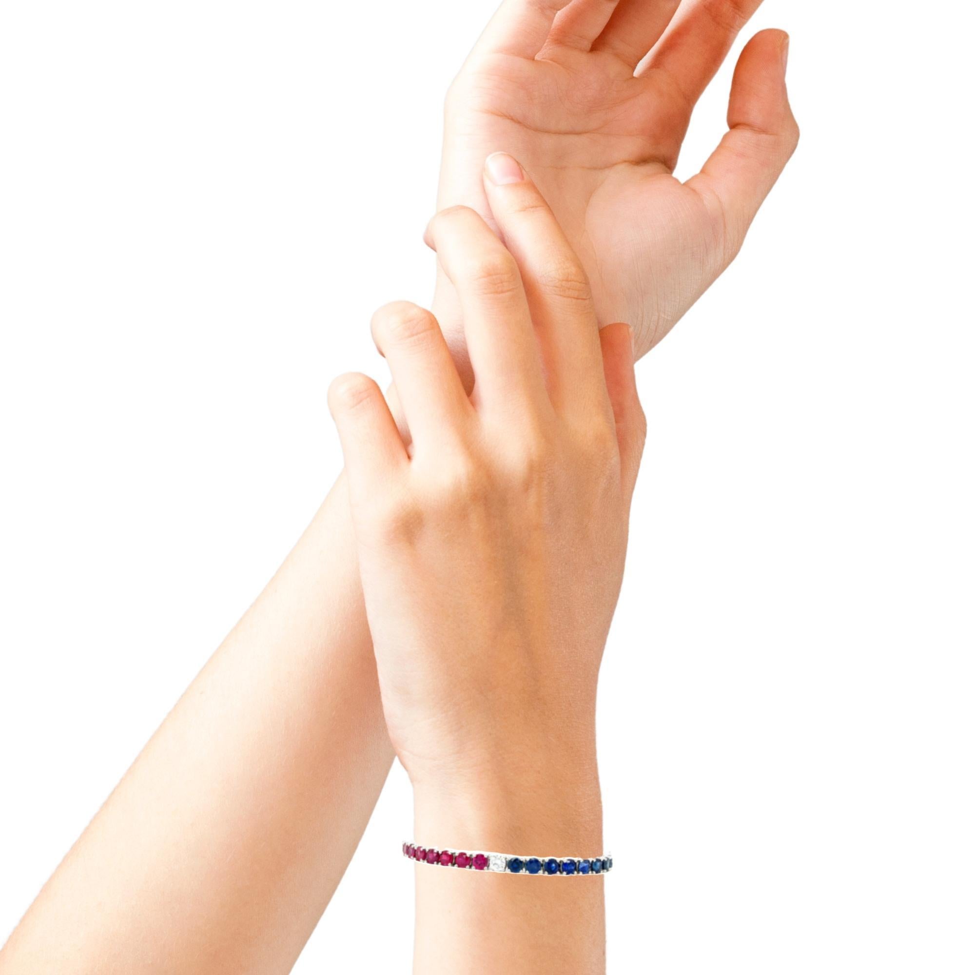 Bracciale tennis in platino con rubini, zaffiri e diamanti 