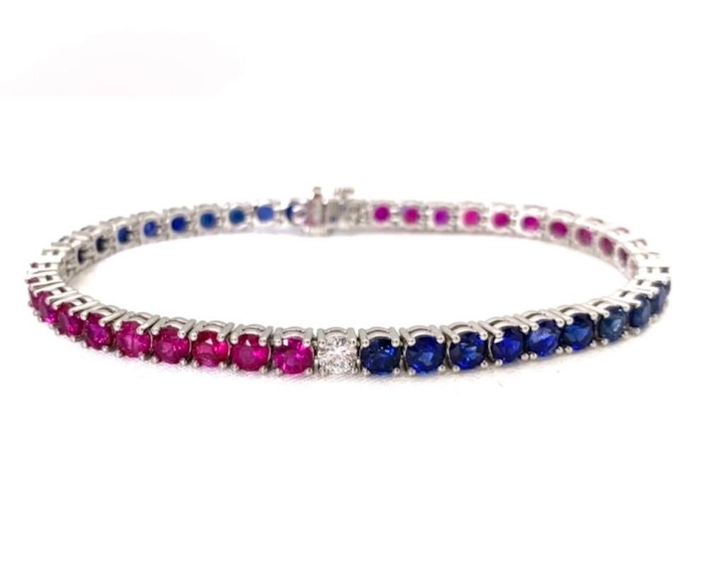 Artigiano Bracciale tennis in platino con rubini, zaffiri e diamanti 
