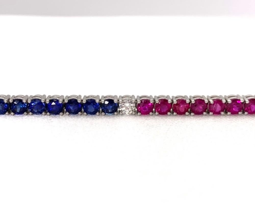 Bracciale tennis in platino con rubini, zaffiri e diamanti 