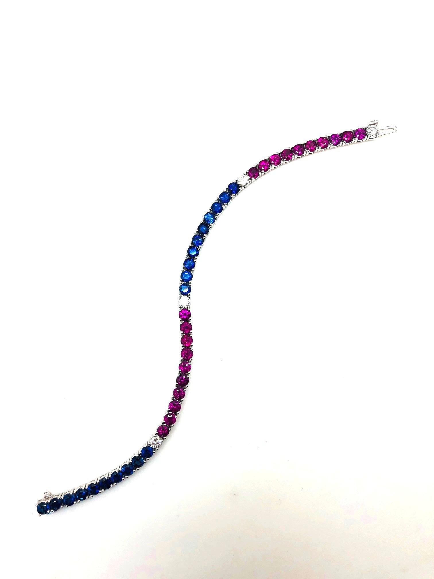 Bracciale tennis in platino con rubini, zaffiri e diamanti 