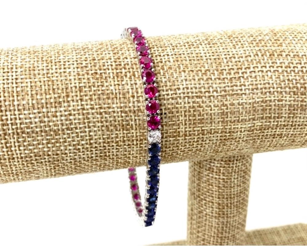 Bracciale tennis in platino con rubini, zaffiri e diamanti 