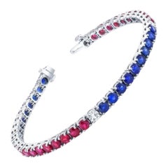 Platin-Tennisarmband mit Rubin, Saphir und Diamant „Rot Weiß und Blau“