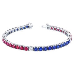 Bracciale tennis in platino con rubini, zaffiri e diamanti "Rosso, bianco e blu
