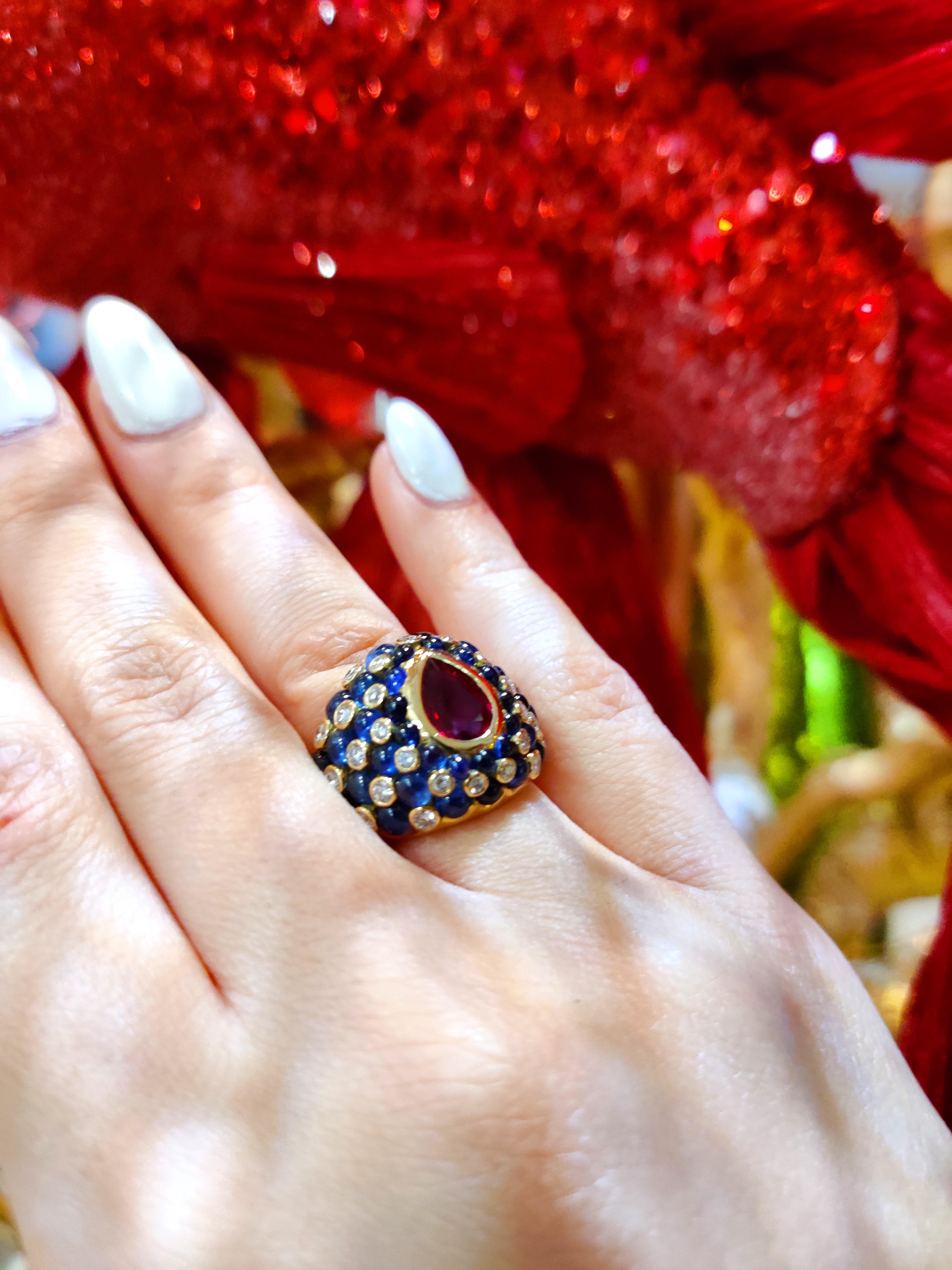 Women's or Men's Chatila Ruby Sapphire and Diamond Ring For Sale