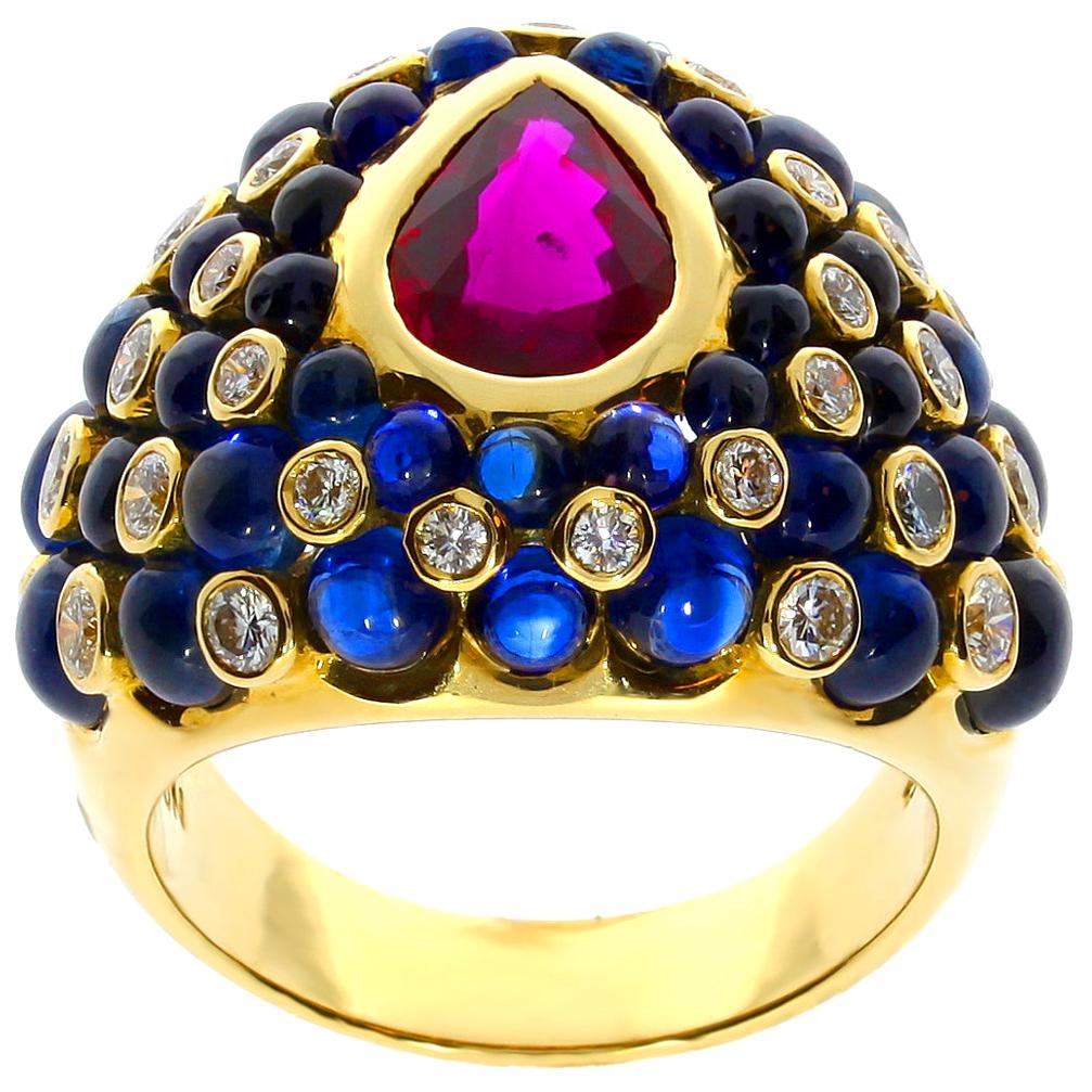 Chatila Ruby Sapphire and Diamond Ring For Sale