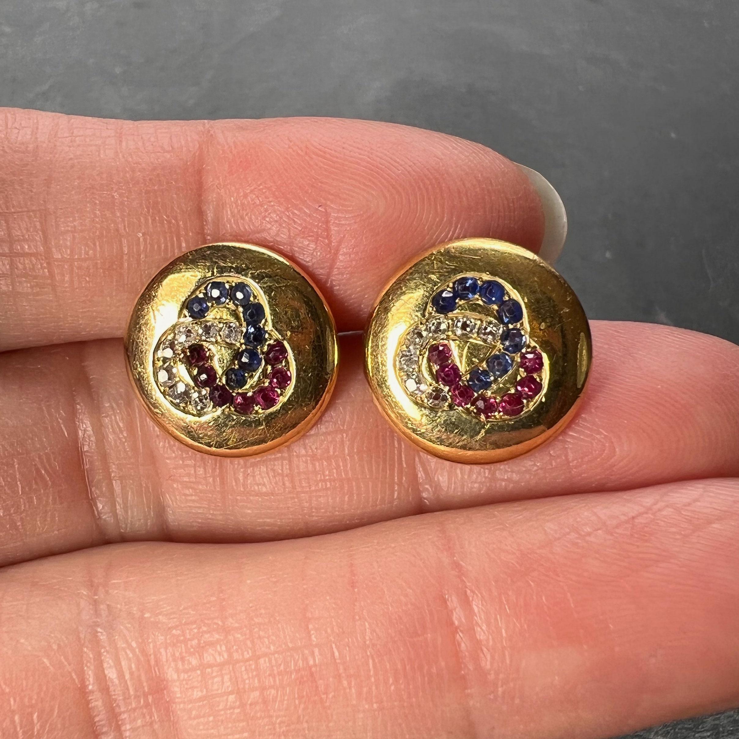 Ruby Sapphire and Diamond Trefoil 14K Yellow Gold Cufflinks For Sale 3