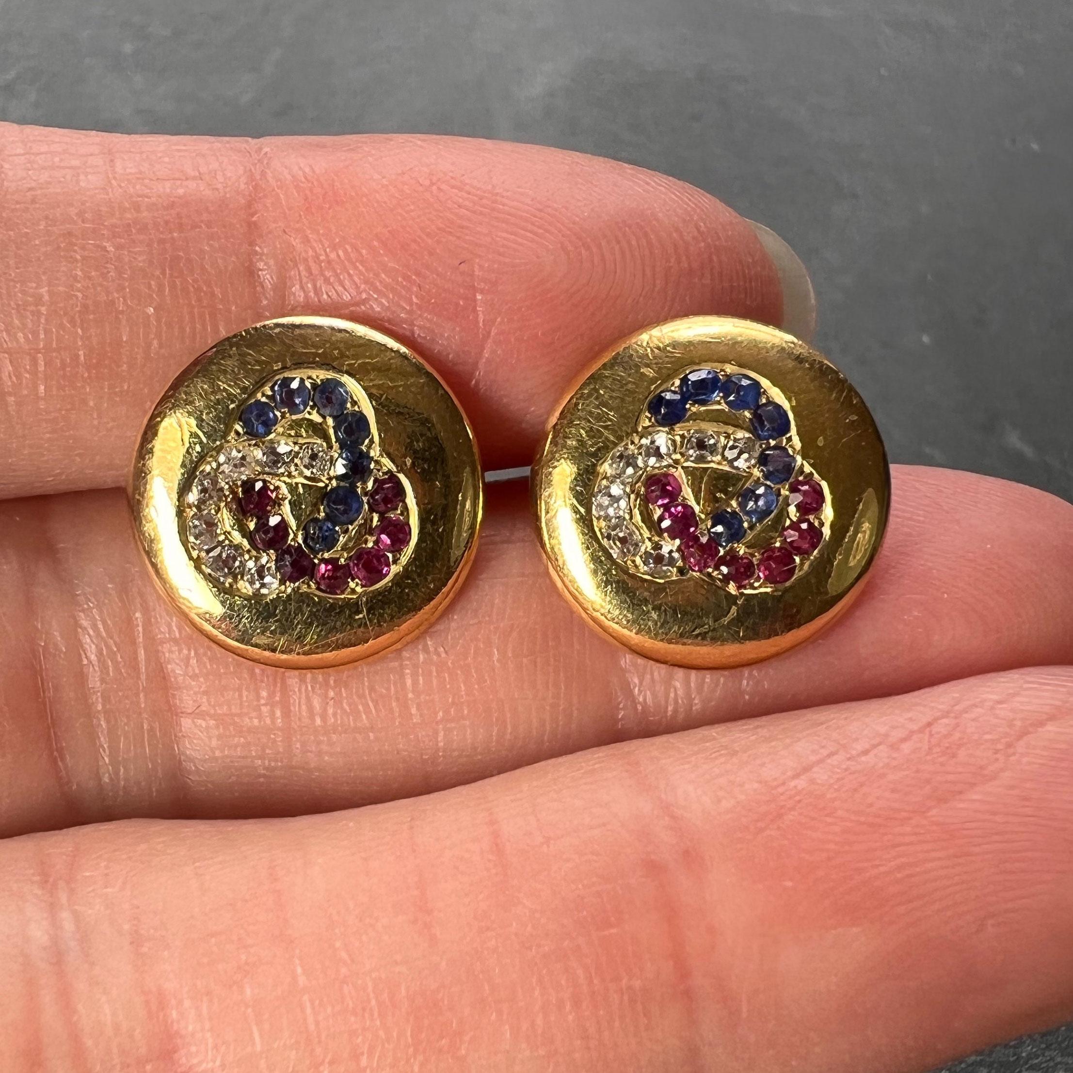 Ruby Sapphire and Diamond Trefoil 14K Yellow Gold Cufflinks For Sale 4