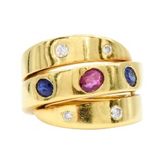 Ruby, Sapphire and Diamond Wrapped 3-Row Ring by Van Cleef & Arpels, circa 1980s