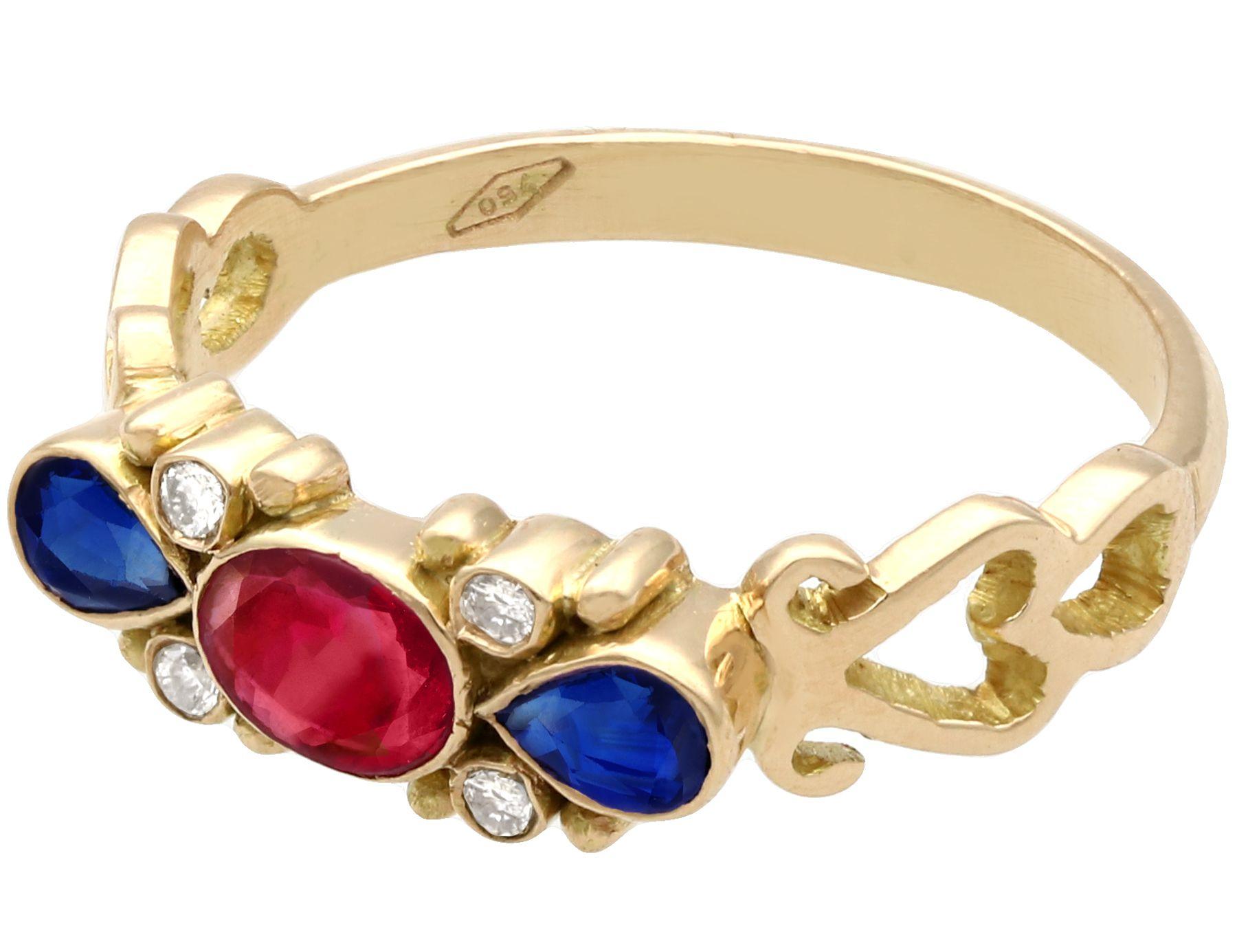 Oval Cut Ruby Sapphire and Diamond Yellow Gold Dress Ring