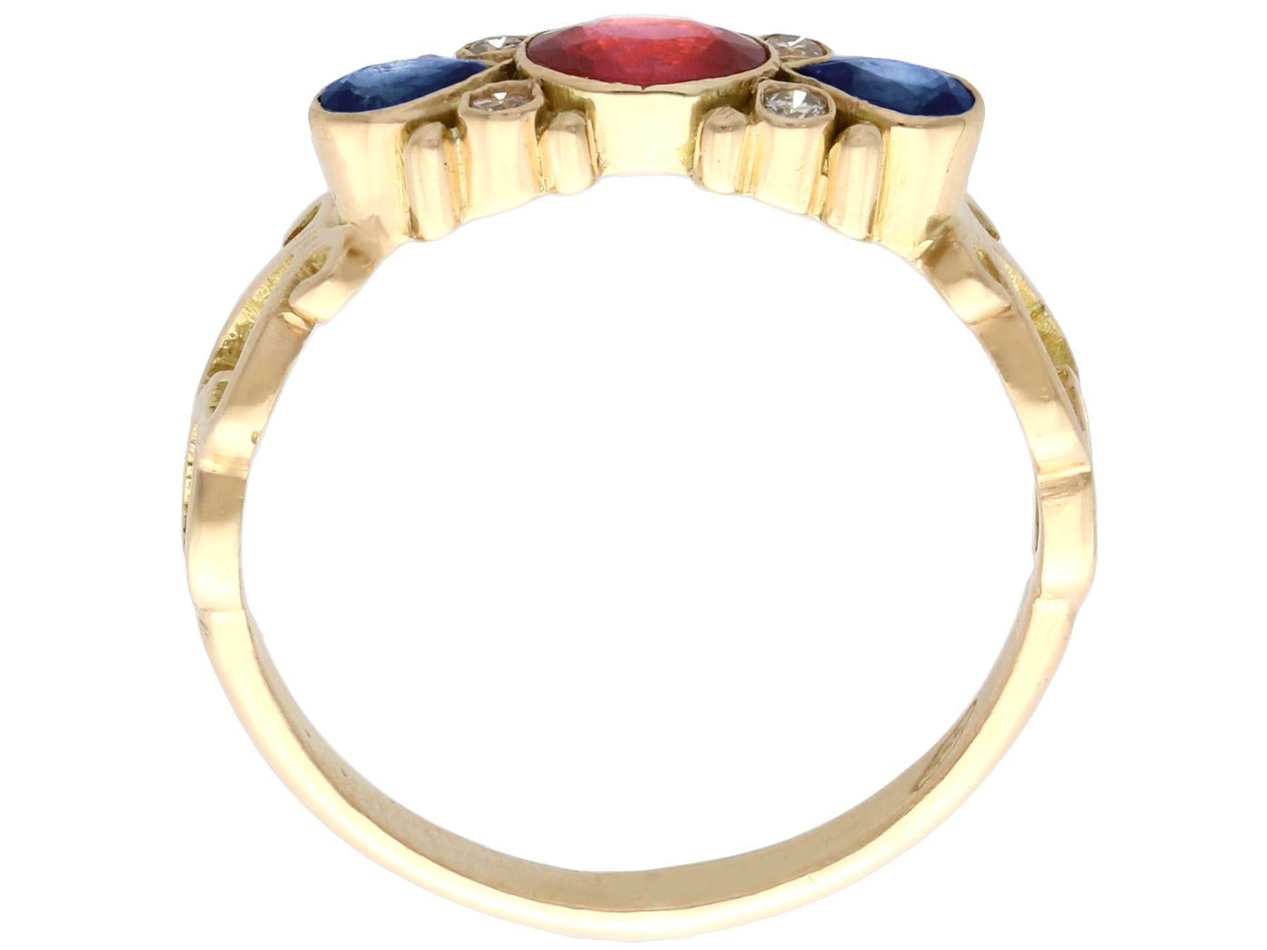 Women's or Men's Ruby Sapphire and Diamond Yellow Gold Dress Ring