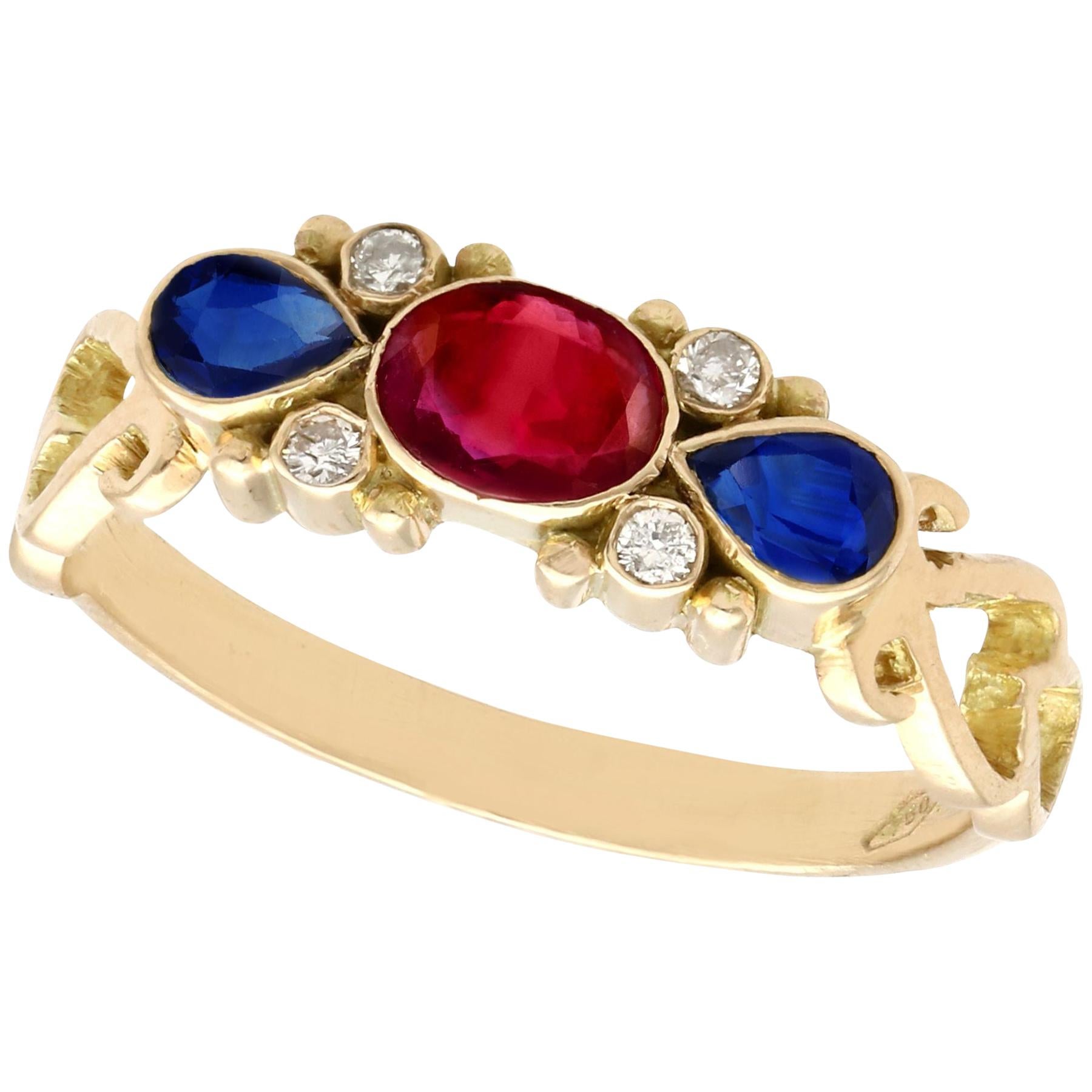 Ruby Sapphire and Diamond Yellow Gold Dress Ring