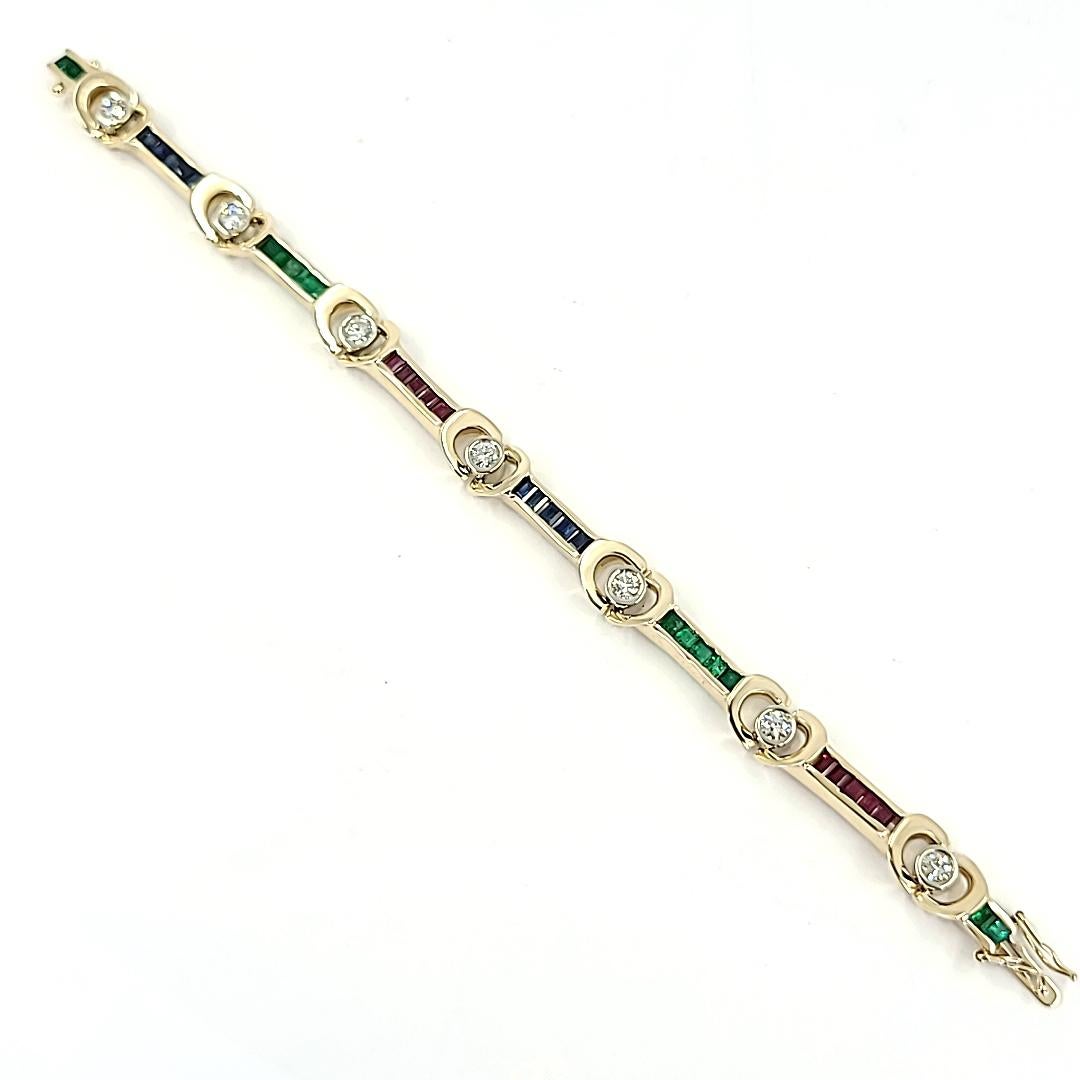 Women's Ruby, Sapphire, and Emerald Bracelet in Yellow Gold