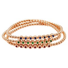 Ruby, Sapphire, and Tsavorite Garnet 18k Rose Gold Beaded Bracelet Stack