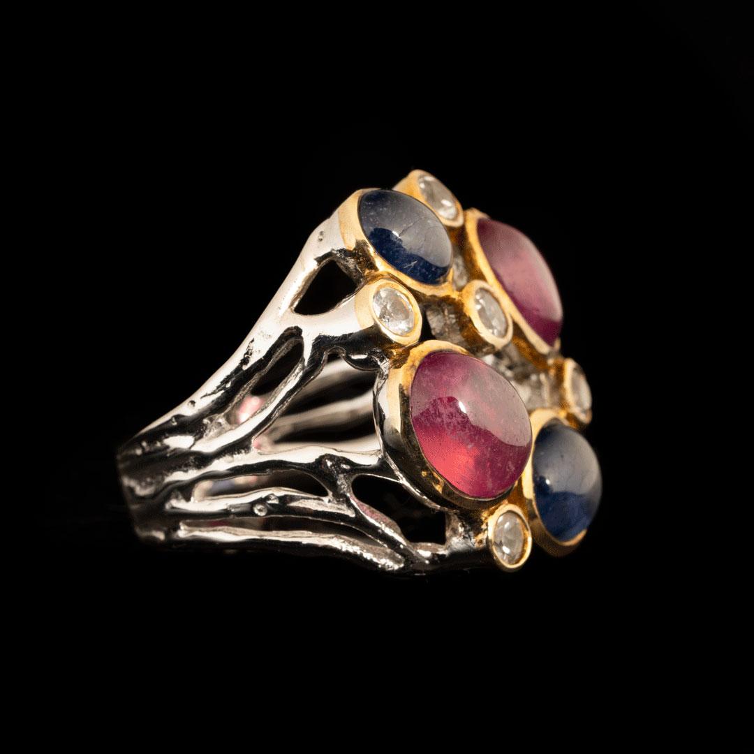 Oval Cut Ruby, Sapphire, and White Topaz Ring // Size 8.5 For Sale