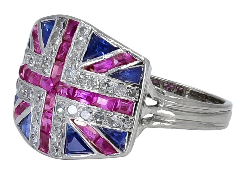 Ruby Sapphire and Diamond British Flag Ring at 1stDibs