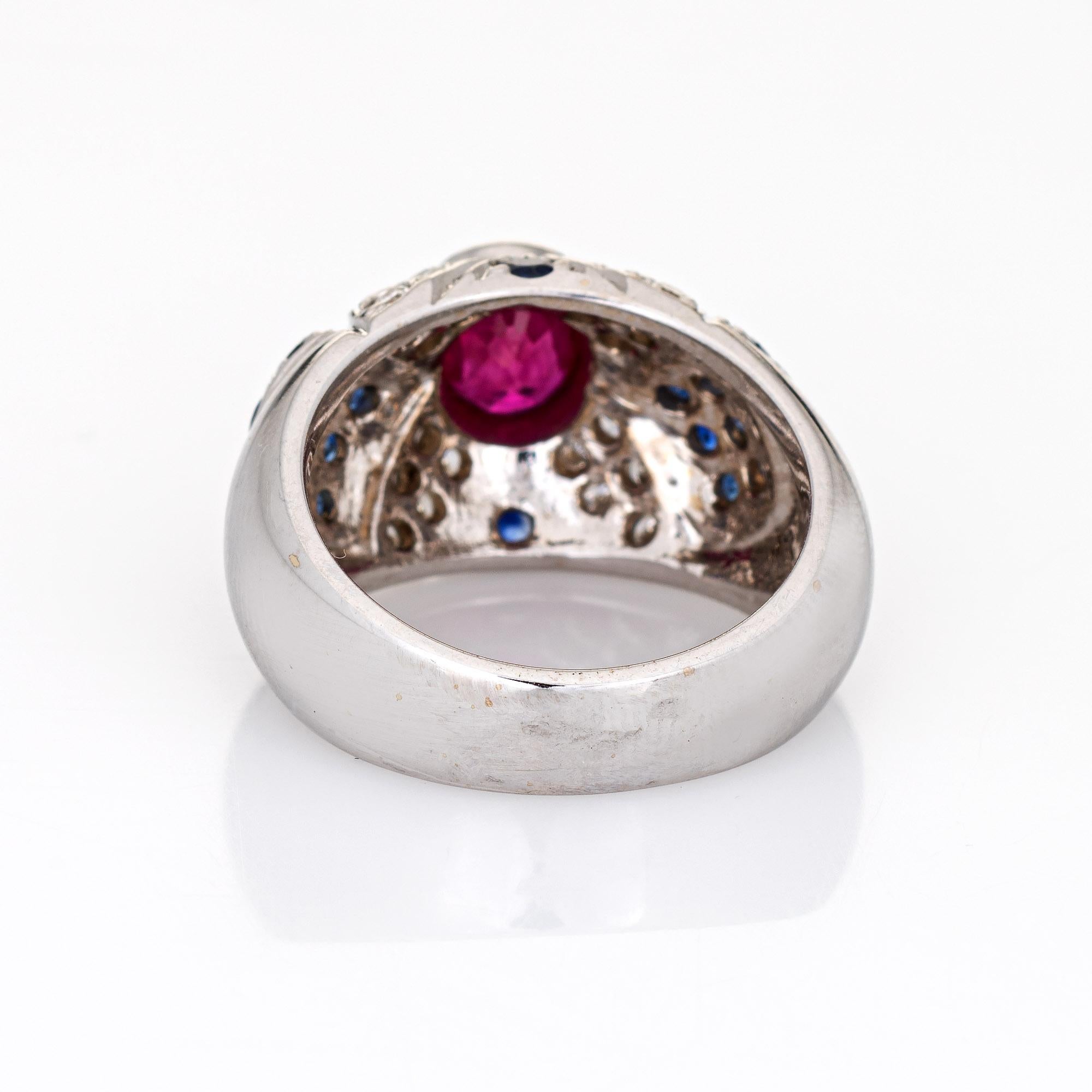 Ruby Sapphire Diamond Dome Ring Vintage 14k White Gold Estate Fine Jewelry In Good Condition For Sale In Torrance, CA