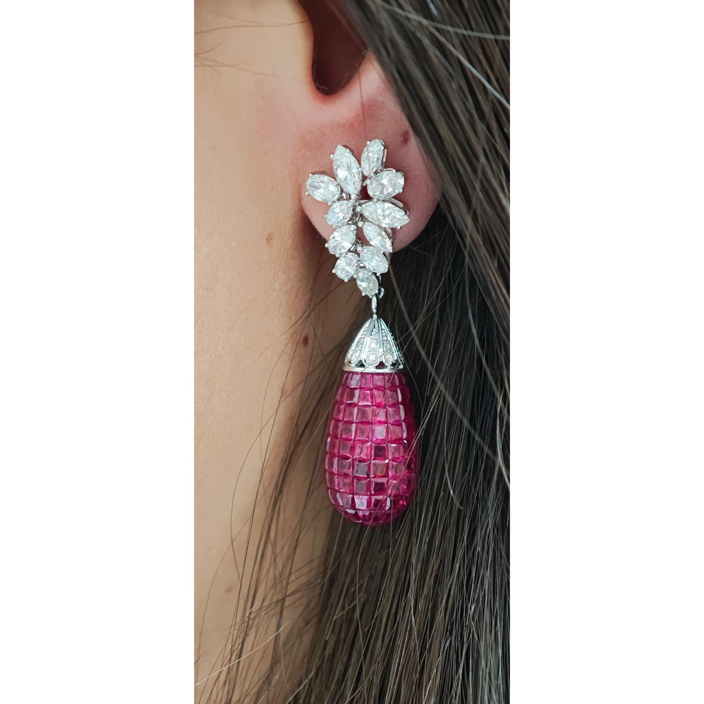 Orecchini a goccia con rubino, zaffiro e diamante  oro bianco 18 carati  Tutti i nutrienti in vendita 8