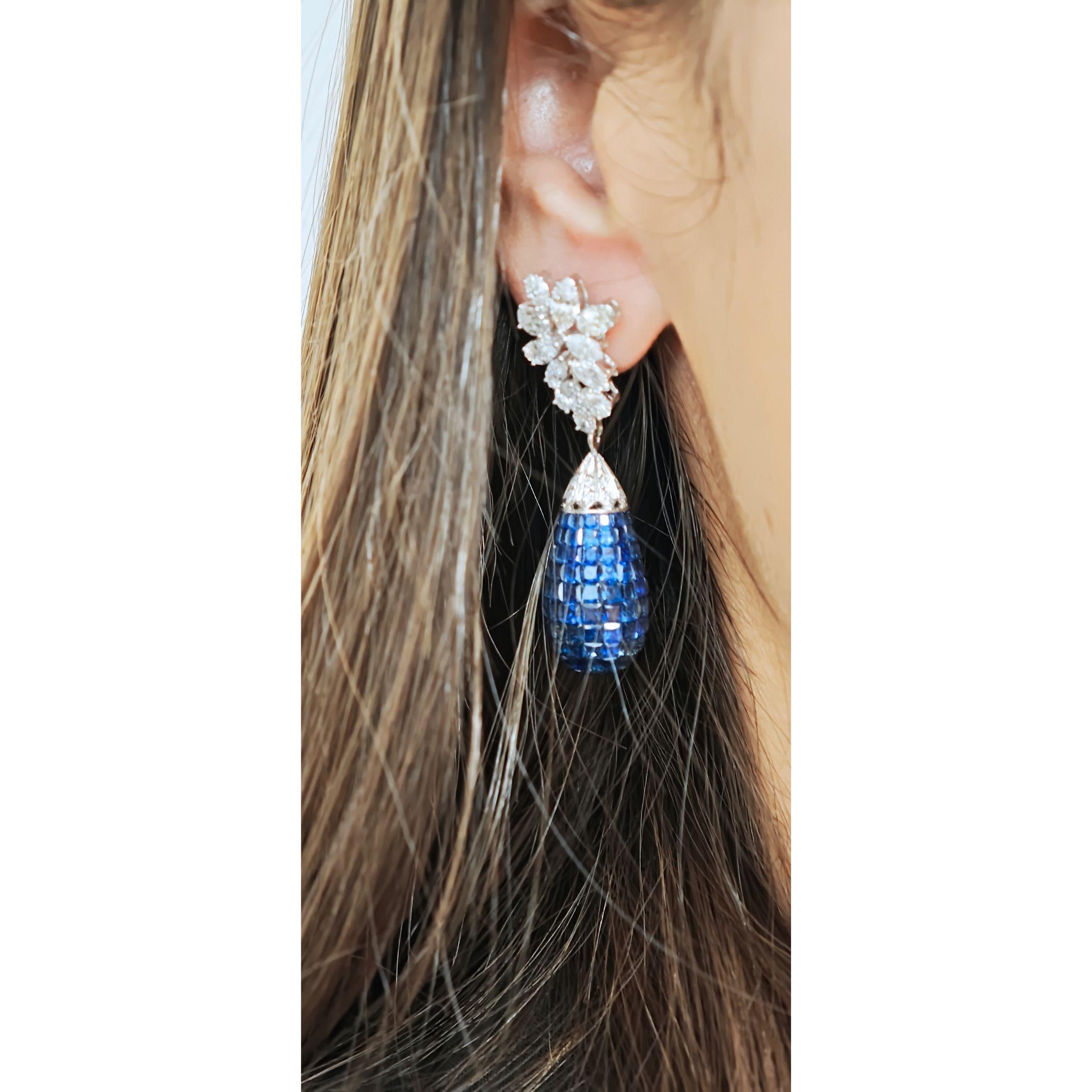 Orecchini a goccia con rubino, zaffiro e diamante  oro bianco 18 carati  Tutti i nutrienti in vendita 9