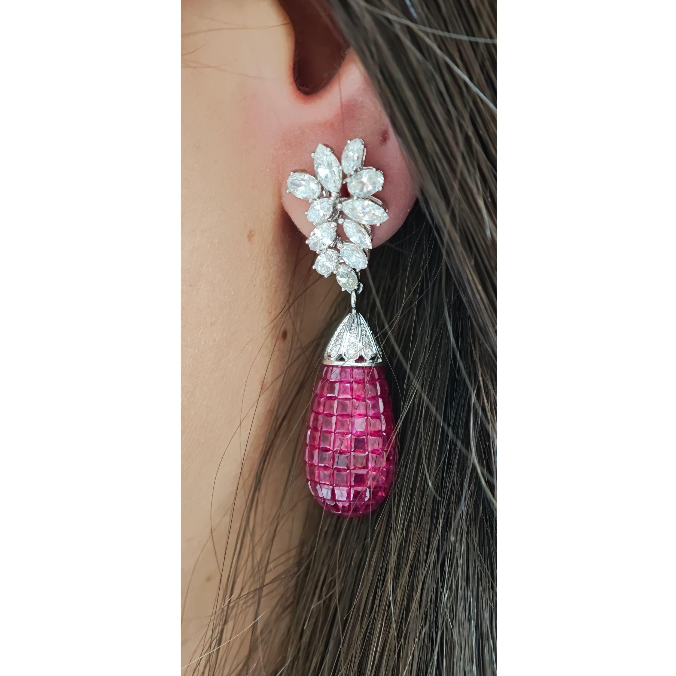 Orecchini a goccia con rubino, zaffiro e diamante  oro bianco 18 carati  Tutti i nutrienti in vendita 2